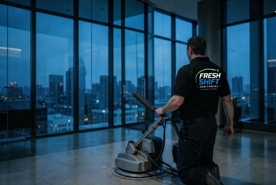 Polishing a lobby floor