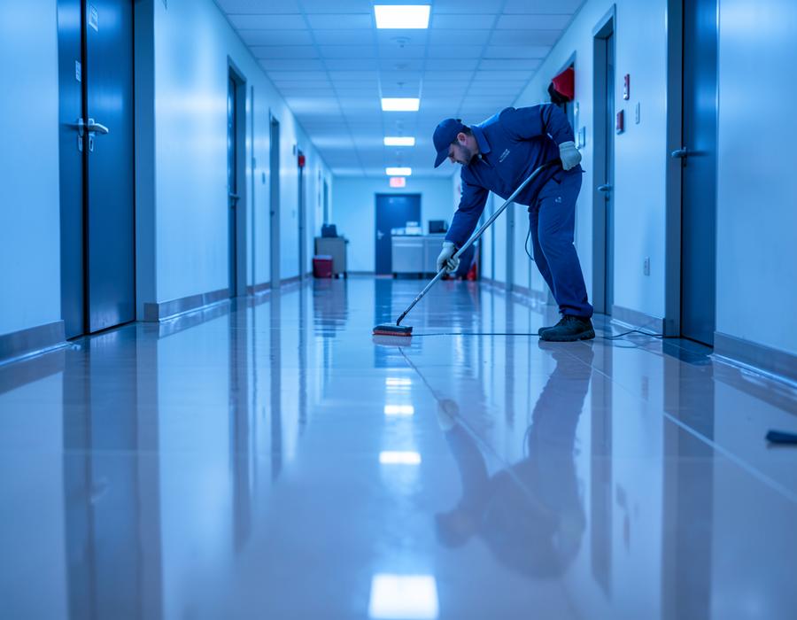 Machine-polished reflective hallway floor
