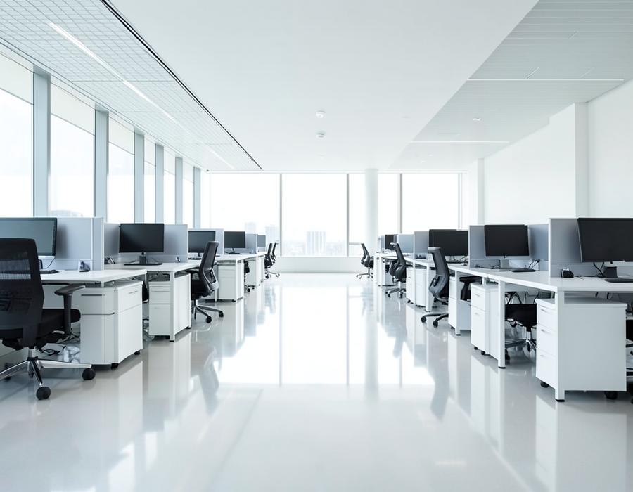Spotless open office with polished floors