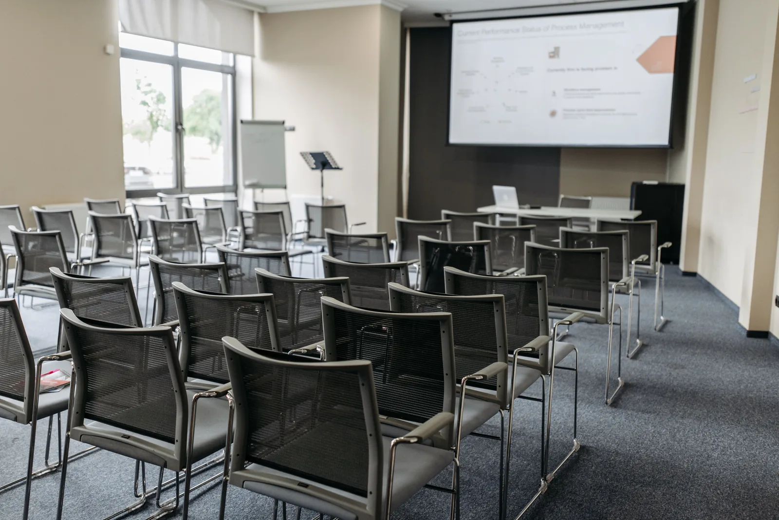 Conference room set for a presentation