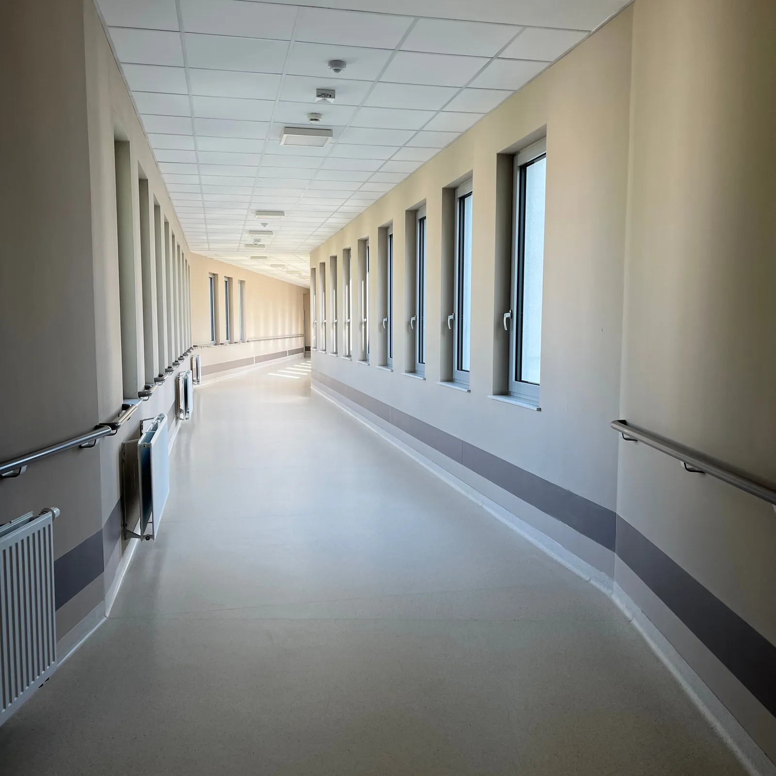 Bright, clean hospital corridor