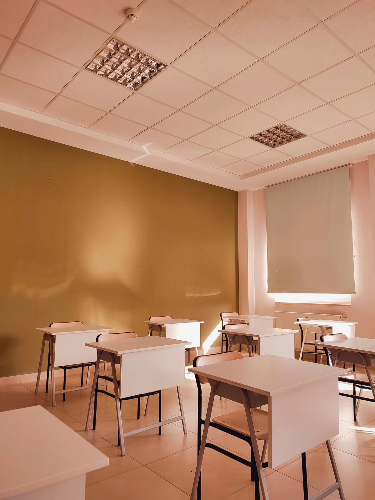 Tidy classroom with desks