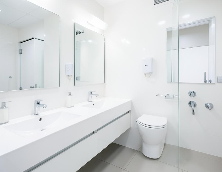 Sanitized modern commercial restroom