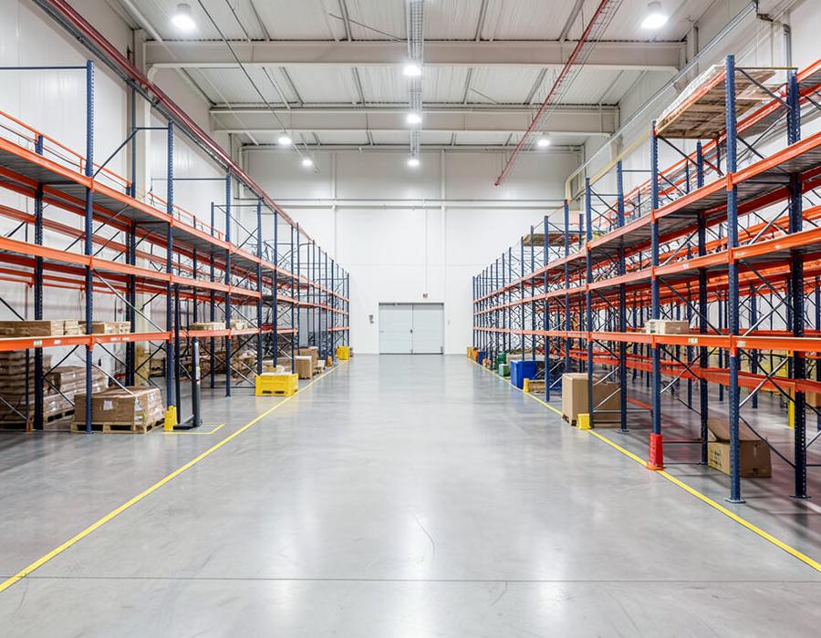 Warehouse with polished concrete floor